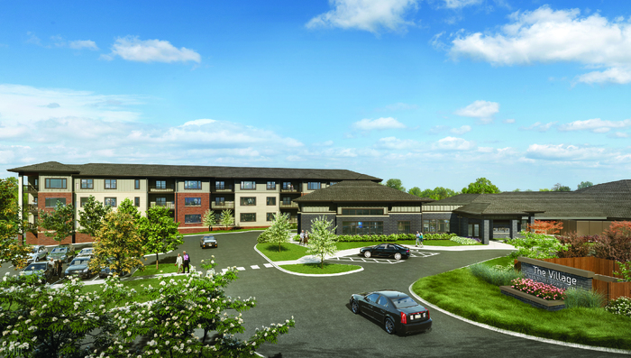 The Village Exterior Rendering 02 updated sign 4C 300-1
